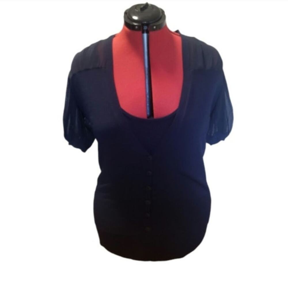 Anne Klein navy blue two-piece set short sleeve buttons, size 0-1X*